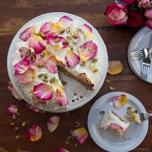 Coconut Cake with Rose Petals