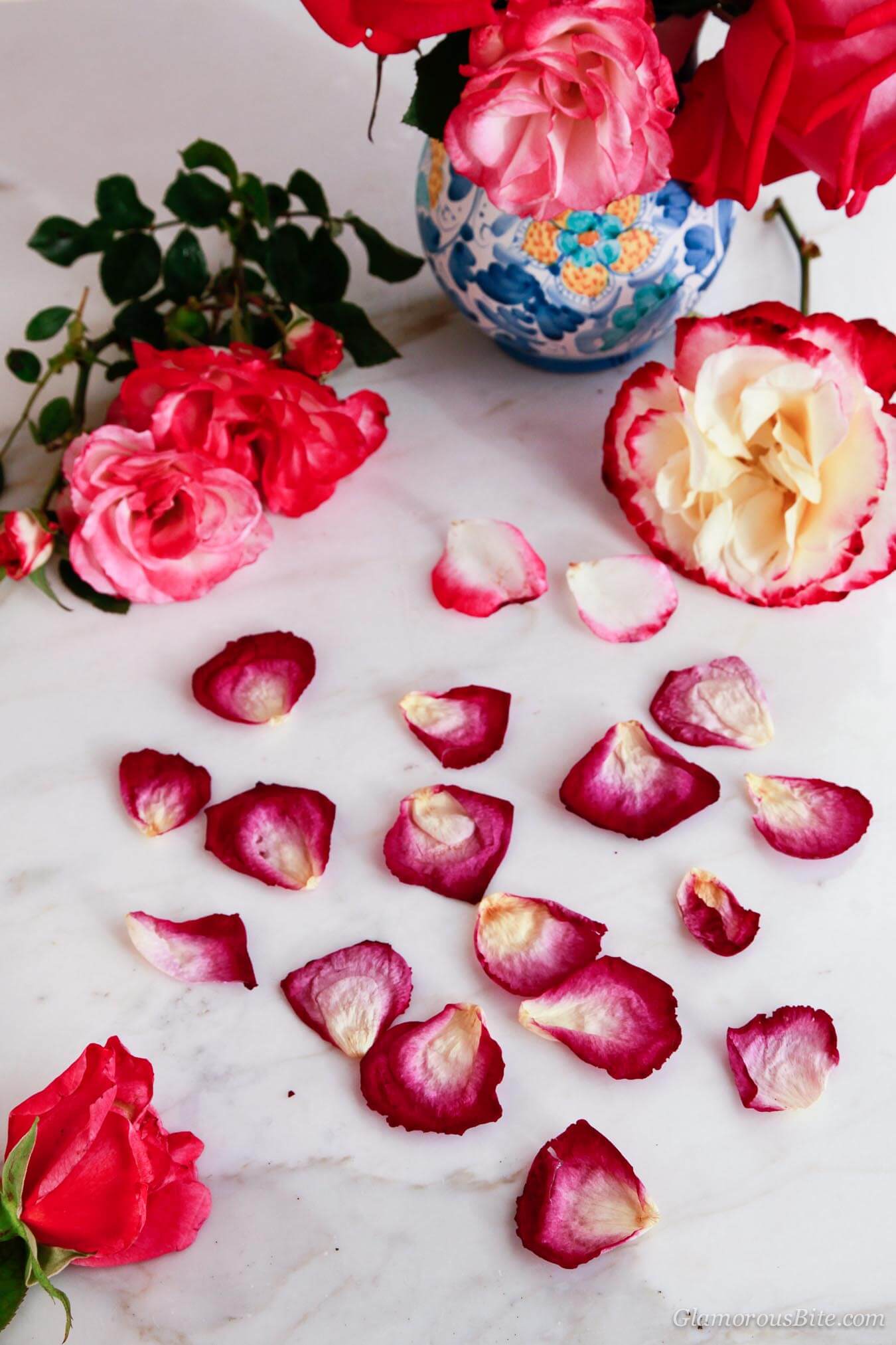 Chocolate Covered Strawberries with Rose Petals